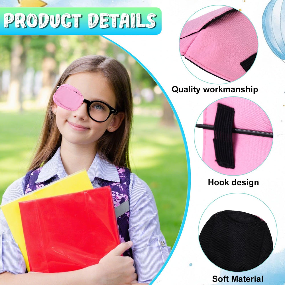 Eye patches attached to glasses showing easy slide-in design