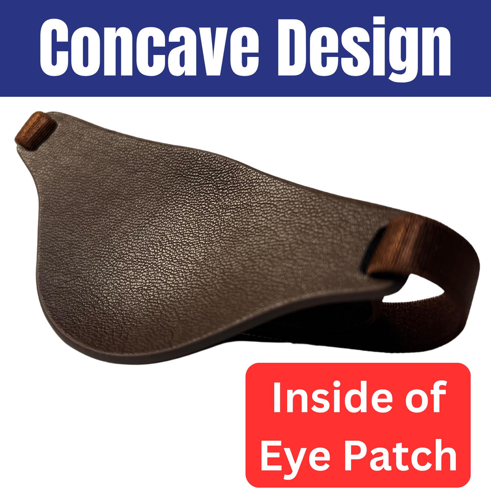 Durable leather eye patch showing adjustable buckle and nylon strap