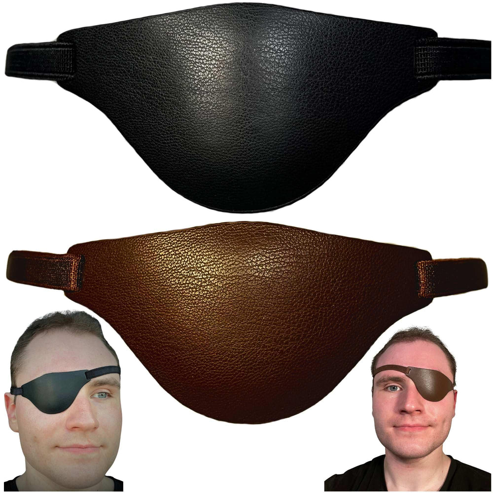 Brown leather eye patch for right eye with adjustable strap