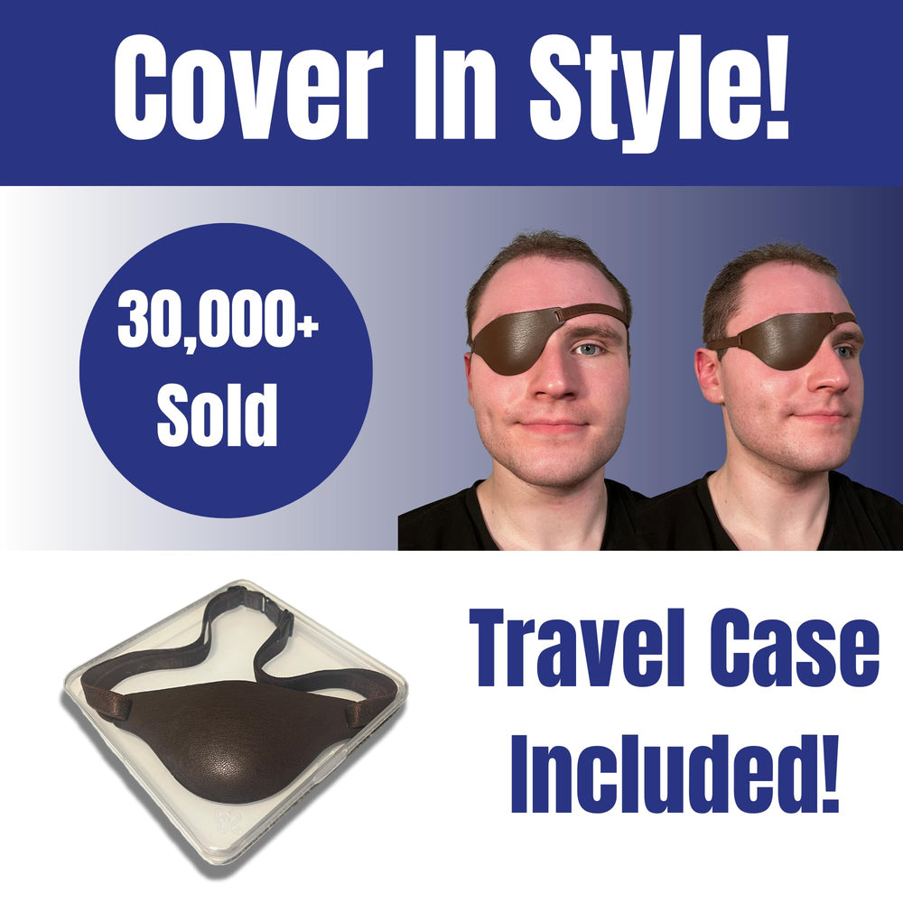 Cosplay-ready brown leather eye patch on display