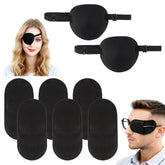 Eight-piece black eye patch set: 2 adjustable 3D patches and 6 glasses-style patches for adults
