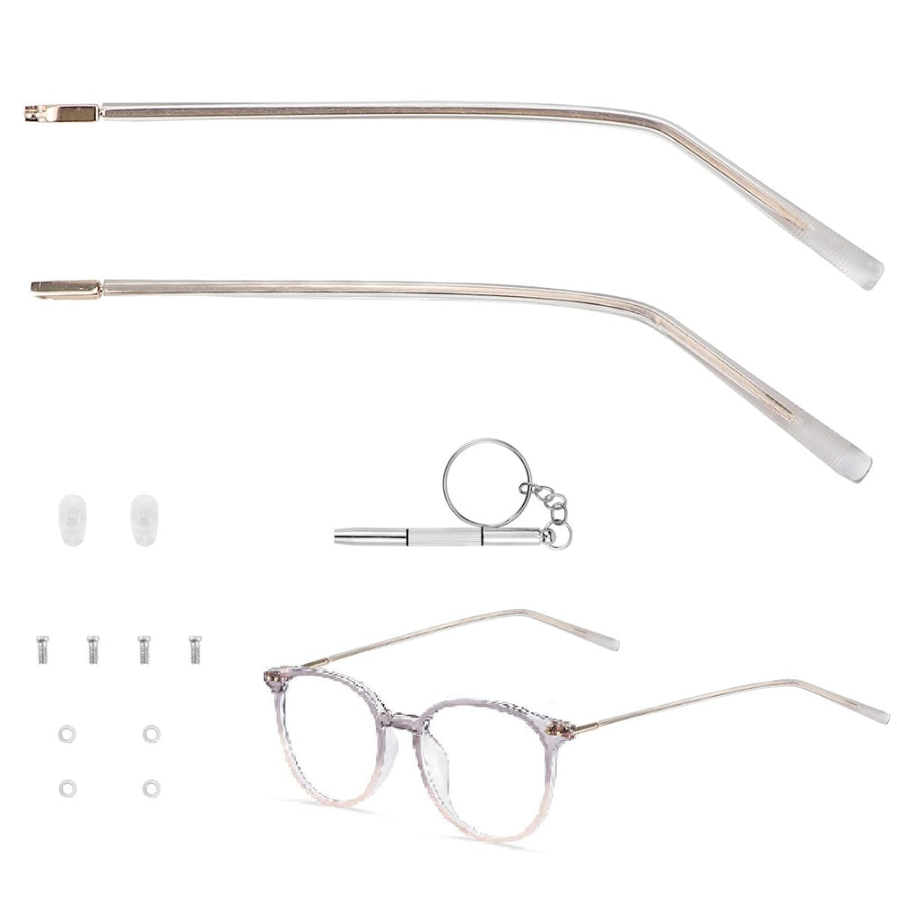 Gold eyeglass replacement arm with transparent leg and universal hinge fit