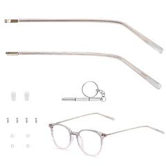 Gold eyeglass replacement arm with transparent leg and universal hinge fit