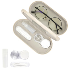 Double-sided eyeglass case and contact lens case in a travel-size design