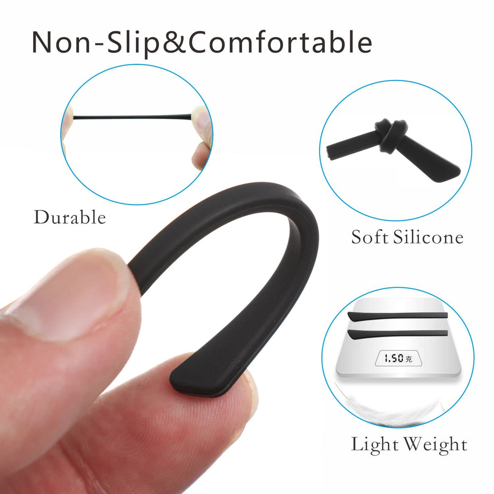 Black anti-slip silicone ear sock tip for thin metal frames