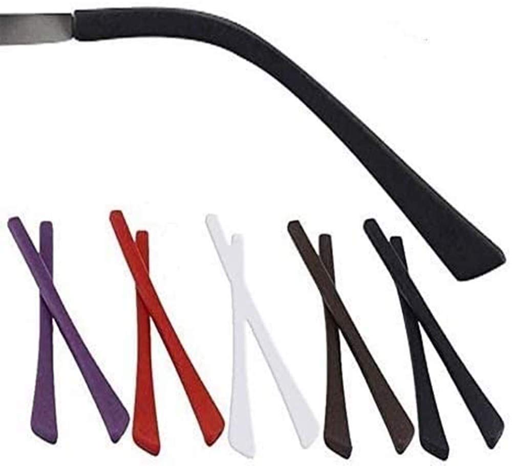 Set of silicone eyeglass end tips for thin flat-wire frames in assorted colors