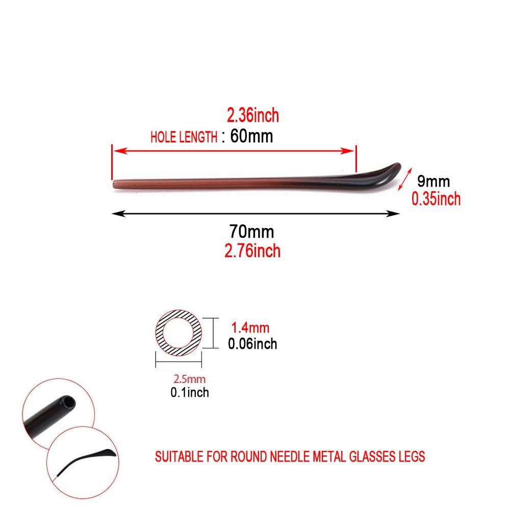 Packaging showing two pairs of eyeglass end tips