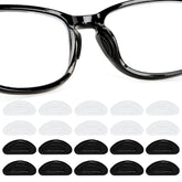 Package includes 10 pairs of clear and black eyeglass nose pads