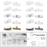 Six different eyeglass nose pad styles displayed