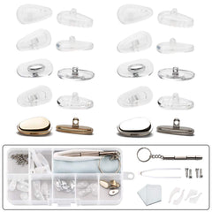 Six different eyeglass nose pad styles displayed