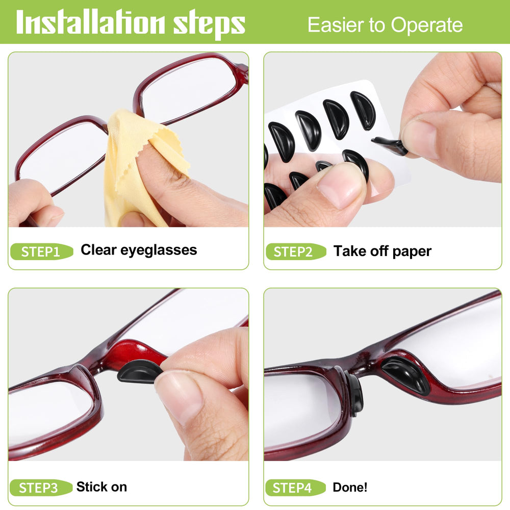 Glasses with clear nose pads on various frame types