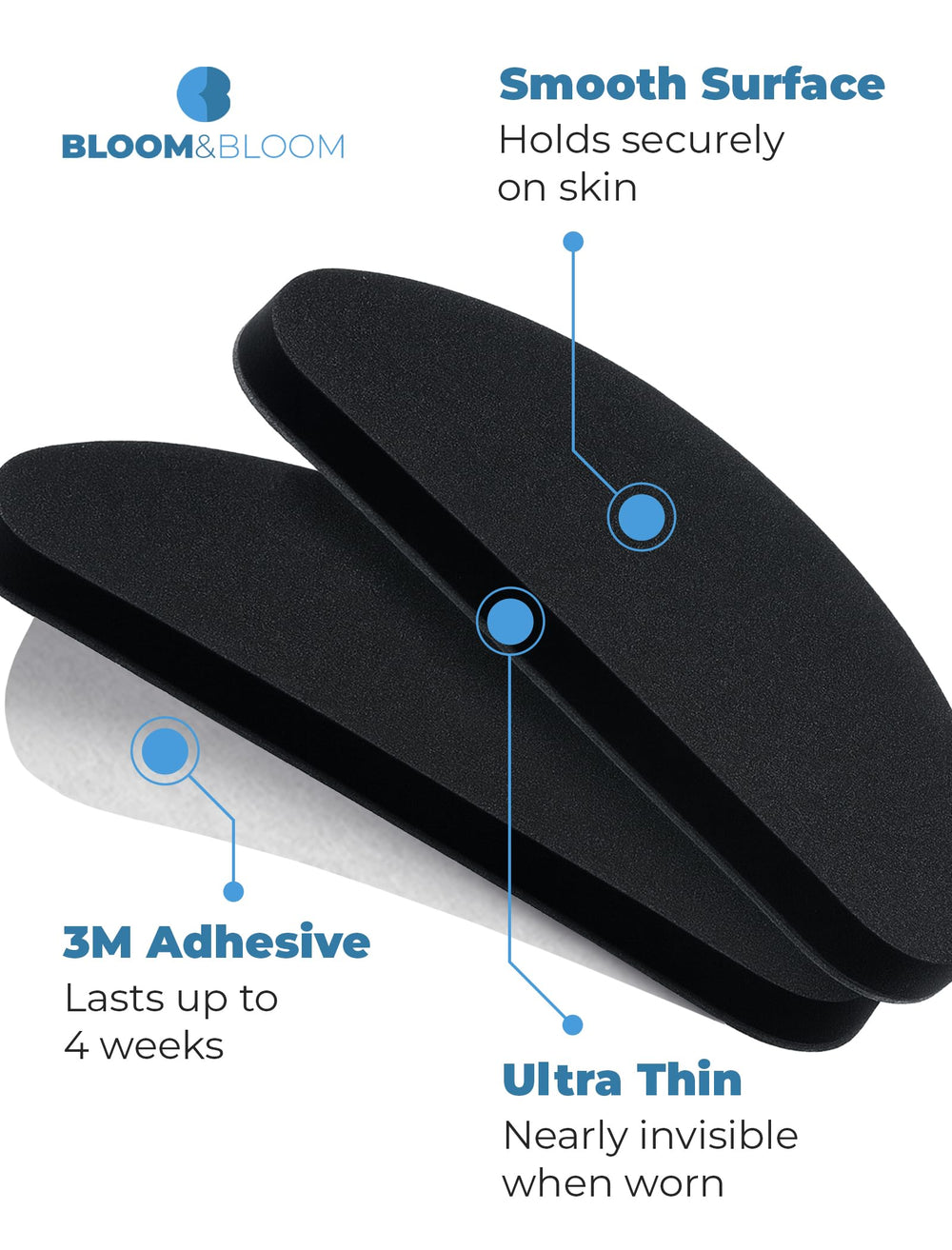 Nose pads compatible with plastic frames for a flush fit