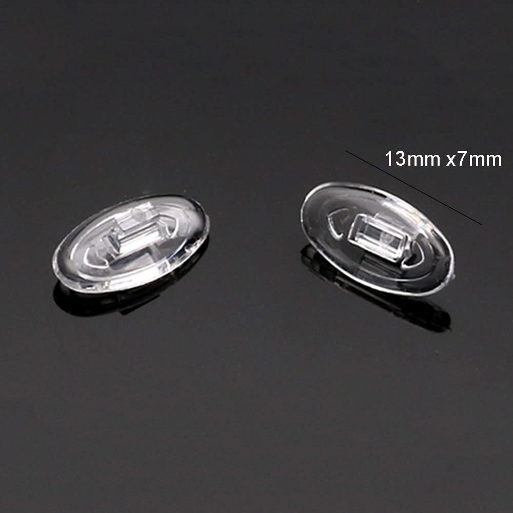 Oval silicone nose pads with hard plastic push-in piece for secure mounting