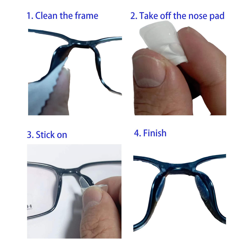Nose pads installed on a full-frame eyeglasses frame