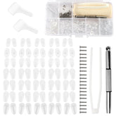 Contents of the Eyeglass Nose Pads Kit with 35 screw-in nose pads and tools