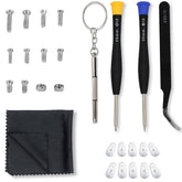 All-in-one Eyeglass Repair Kit contents including screws, nose pads, and cleaning cloth