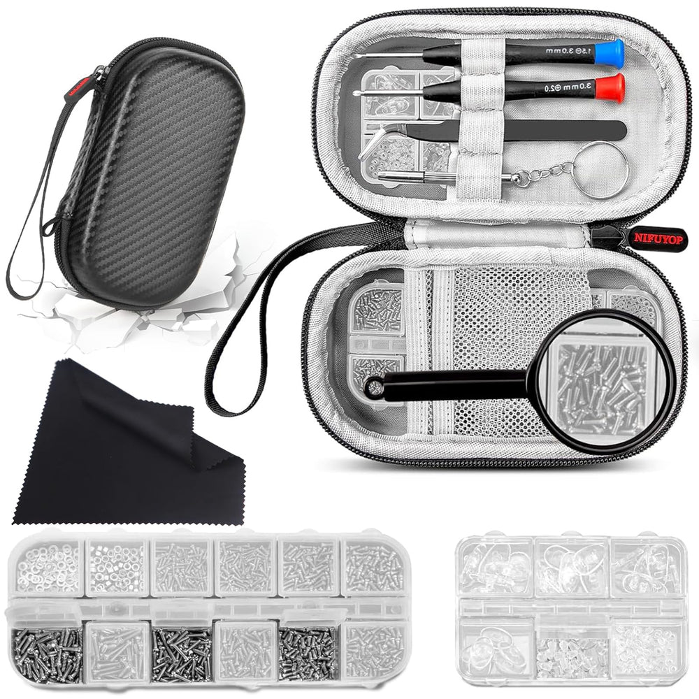 All-in-one eyeglass repair kit case with storage compartments