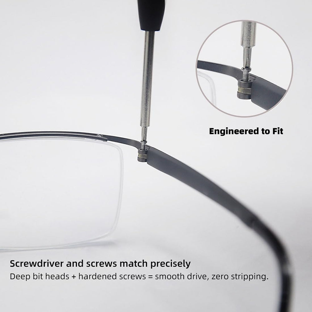Two precision screwdrivers and tweezers for precise eyewear repair