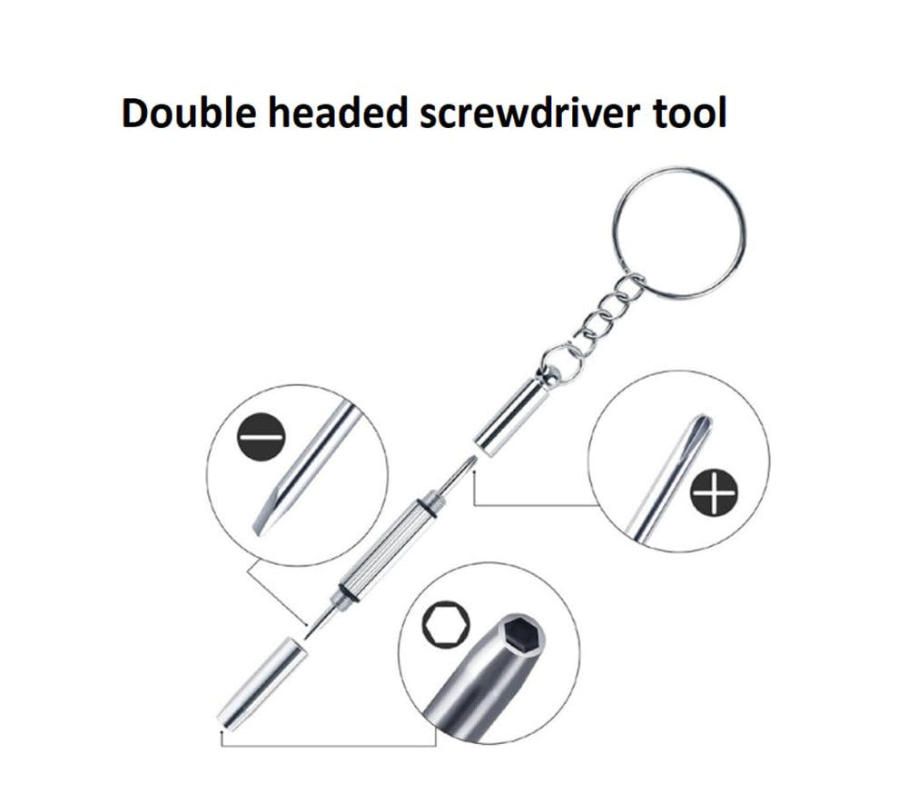 Tweezers, cleaning cloth and small tools in eyeglass repair kit