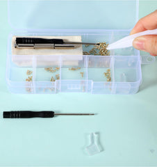 Portable plastic screw case for eyeglass repairs
