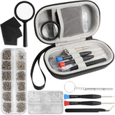 Eyeglass repair kit case with tools laid out