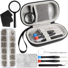 Eyeglass repair kit case with tools laid out