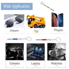 Eyeglass screwdriver kit in purple color with keychain