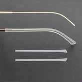 Close-up of black silicone temple end tip for thin metal eyeglasses