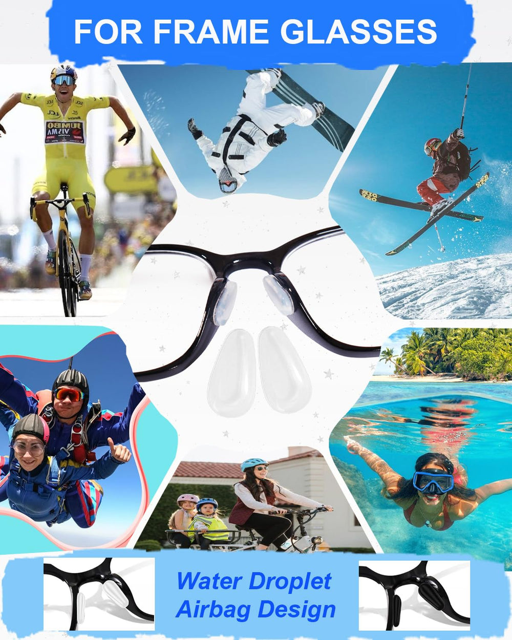Non slip silicone nose grips for glasses during work or exercise