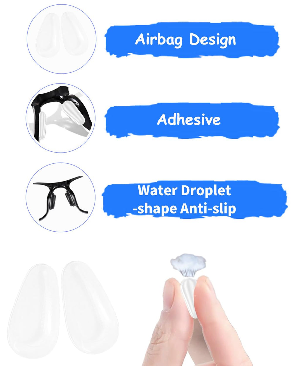 20 pair white silicone nose pads pack for glasses