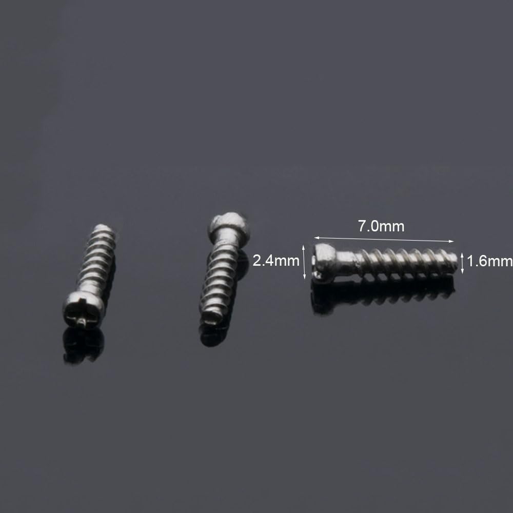 Close-up of silver frame screws for sunglasses