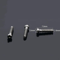 Close-up of silver frame screws for sunglasses