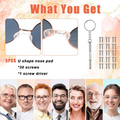 Nose pads and screws kit for fixing glasses
