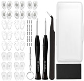 YUAENDE eyeglasses repair kit components laid out for nose pad replacement