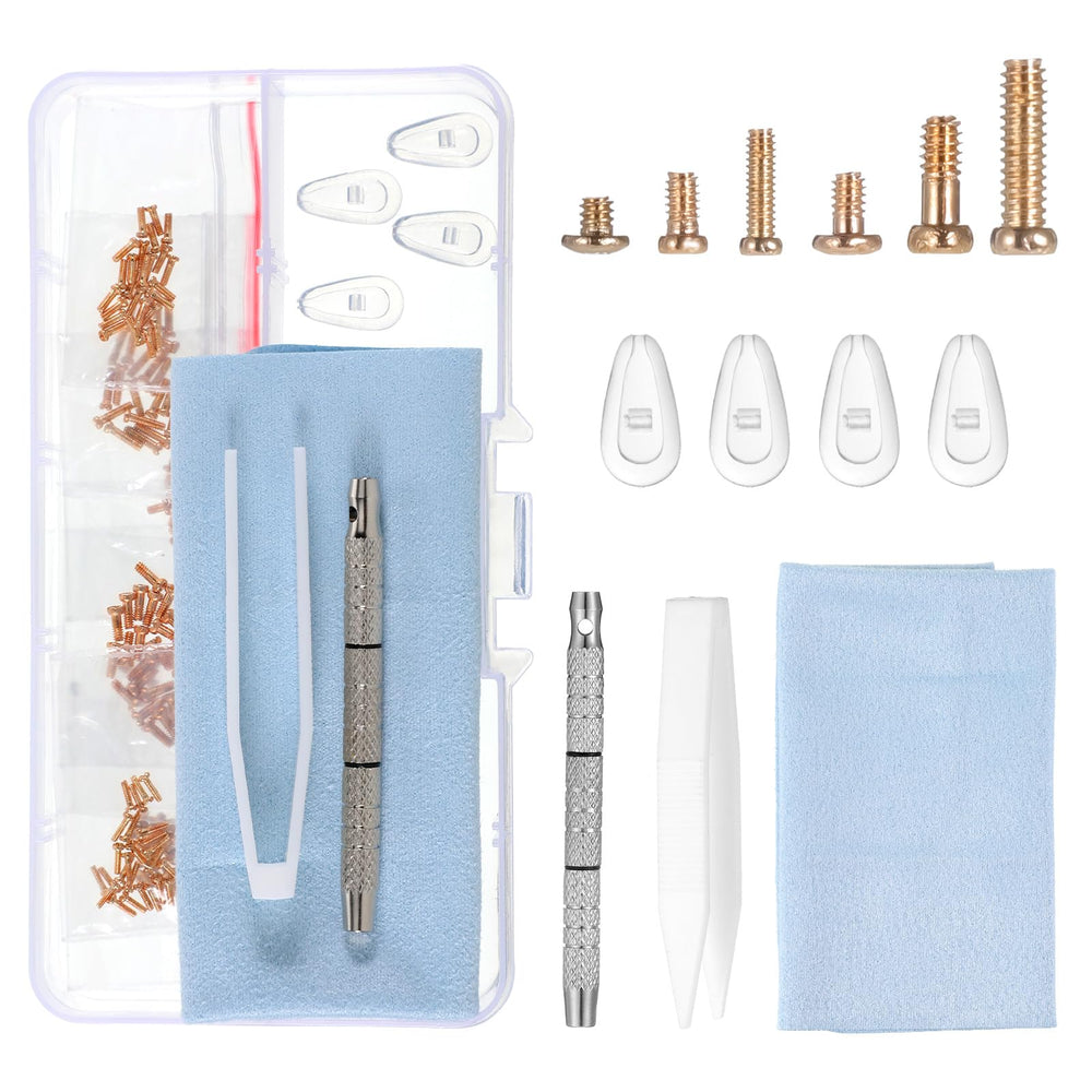 Assorted tiny eyeglass screws included in the kit