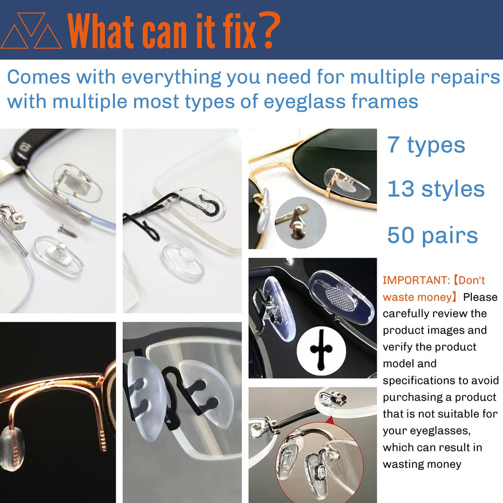 Assorted nose pads included for replacement