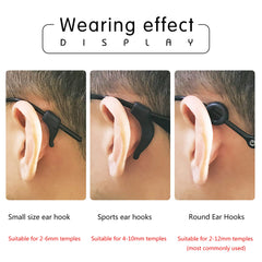 Fits most glasses: sunglasses and reading glasses with silicone ear grips