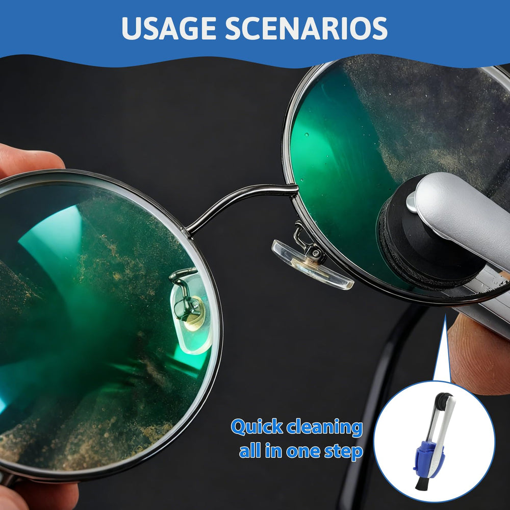 Packaging showing a 3-pack eyeglass cleaner set