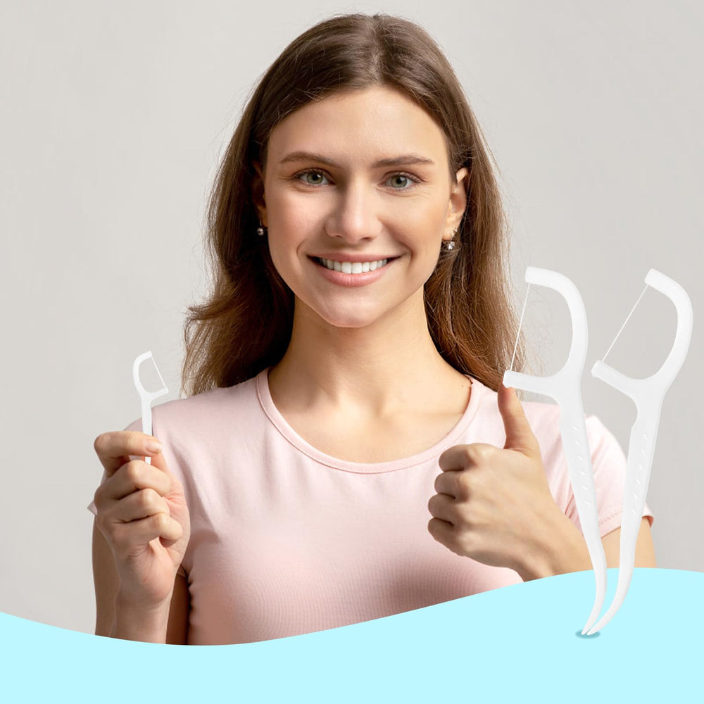 Unflavored white floss picks with sharp tips