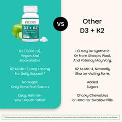 Vegan, non-GMO ingredients label for EZ Melts D3 K2