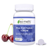 Front packaging of EZ Melts Dissolvable Multivitamin with Iron for women and men