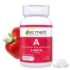 Front view of EZ Melts Vitamin A 5000 IU bottle (1-pack, 2-month supply)