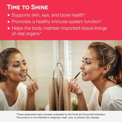 Close-up of dissolving Vitamin A tablet on tongue