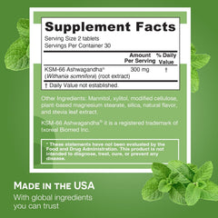 EZ Melts KSM-66 Ashwagandha peppermint back of box