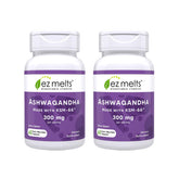 Front packaging of EZ Melts Dissolvable KSM-66 Ashwagandha Apple Berry 2-pack