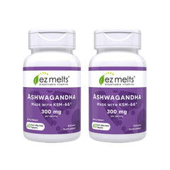 Front packaging of EZ Melts Dissolvable KSM-66 Ashwagandha Apple Berry 2-pack