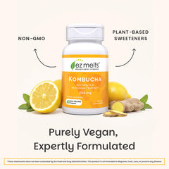 EZ Melts supplement facts label showing vegan non-GMO and allergen-free benefits