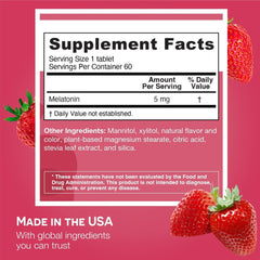 Back view of EZ Melts Melatonin 5 mg strawberry flavor 1-pack showing label