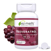 EZ Melts dissolvable resveratrol supplement bottle label with 150 mg per serving