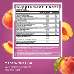 Sugar-peach flavored tablets dissolving in mouth.